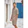 COOFANDY Men’s 2 Pieces Linen Set Henley Shirt Short Sleeve and Shorts Summer Beach Yoga Matching Outfits(Khaki)