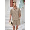 COOFANDY Men’s 2 Pieces Linen Set Henley Shirt Short Sleeve and Shorts Summer Beach Yoga Matching Outfits(Khaki)