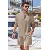 COOFANDY Men’s 2 Pieces Linen Set Henley Shirt Short Sleeve and Shorts Summer Beach Yoga Matching Outfits(Khaki)