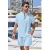 COOFANDY Men’s 2 Pieces Linen Set Henley Shirt Short Sleeve and Shorts Summer Beach Yoga Matching Outfits(Light Blue)