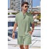COOFANDY Men’s 2 Pieces Linen Set Henley Shirt Short Sleeve and Shorts Summer Beach Yoga Matching Outfits(Light Green)