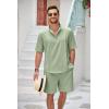 COOFANDY Men’s 2 Pieces Linen Set Henley Shirt Short Sleeve and Shorts Summer Beach Yoga Matching Outfits(Light Green)