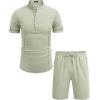 COOFANDY Men’s 2 Pieces Linen Set Henley Shirt Short Sleeve and Shorts Summer Beach Yoga Matching Outfits(Light Green)