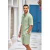 COOFANDY Men’s 2 Pieces Linen Set Henley Shirt Short Sleeve and Shorts Summer Beach Yoga Matching Outfits(Light Green)