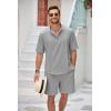 COOFANDY Men’s 2 Pieces Linen Set Henley Shirt Short Sleeve and Shorts Summer Beach Yoga Matching Outfits(Light Grey)