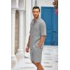 COOFANDY Men’s 2 Pieces Linen Set Henley Shirt Short Sleeve and Shorts Summer Beach Yoga Matching Outfits(Light Grey)