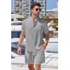 COOFANDY Men’s 2 Pieces Linen Set Henley Shirt Short Sleeve and Shorts Summer Beach Yoga Matching Outfits(Light Grey)