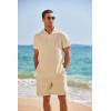 COOFANDY Men’s 2 Pieces Linen Set Henley Shirt Short Sleeve and Shorts Summer Beach Yoga Matching Outfits(Light Khaki)