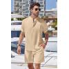 COOFANDY Men’s 2 Pieces Linen Set Henley Shirt Short Sleeve and Shorts Summer Beach Yoga Matching Outfits(Light Khaki)