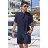 COOFANDY Men’s 2 Pieces Linen Set Henley Shirt Short Sleeve and Shorts Summer Beach Yoga Matching Outfits(Navy Blue)