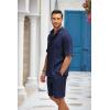 COOFANDY Men’s 2 Pieces Linen Set Henley Shirt Short Sleeve and Shorts Summer Beach Yoga Matching Outfits(Navy Blue)