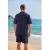 COOFANDY Men’s 2 Pieces Linen Set Henley Shirt Short Sleeve and Shorts Summer Beach Yoga Matching Outfits(Navy Blue)