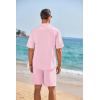 COOFANDY Men’s 2 Pieces Linen Set Henley Shirt Short Sleeve and Shorts Summer Beach Yoga Matching Outfits(Pink)