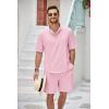 COOFANDY Men’s 2 Pieces Linen Set Henley Shirt Short Sleeve and Shorts Summer Beach Yoga Matching Outfits(Pink)