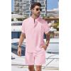 COOFANDY Men’s 2 Pieces Linen Set Henley Shirt Short Sleeve and Shorts Summer Beach Yoga Matching Outfits(Pink)