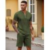 COOFANDY Men’s 2 Pieces Outfits Casual Quarter Zip Polo T Shirt and Shorts Set Athletic Jogging Summer Tracksuit(Army Green)