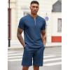 COOFANDY Men’s 2 Pieces Outfits Casual Quarter Zip Polo T Shirt and Shorts Set Athletic Jogging Summer Tracksuit(Blue)