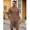 COOFANDY Men’s 2 Pieces Outfits Casual Quarter Zip Polo T Shirt and Shorts Set Athletic Jogging Summer Tracksuit(Brown)