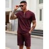 COOFANDY Men’s 2 Pieces Outfits Casual Quarter Zip Polo T Shirt and Shorts Set Athletic Jogging Summer Tracksuit(Date Red)