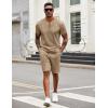 COOFANDY Men’s 2 Pieces Outfits Casual Quarter Zip Polo T Shirt and Shorts Set Athletic Jogging Summer Tracksuit(Khaki)
