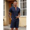 COOFANDY Men’s 2 Pieces Outfits Casual Quarter Zip Polo T Shirt and Shorts Set Athletic Jogging Summer Tracksuit(Navy Blue)