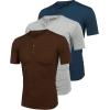 COOFANDY Men’s 3 Pack Henley Shirts Short Sleeve Casual Basic Tees Classic Henley Summer Solid T Shirts with Pocket(Peacock Blue/Coffee/Gray)