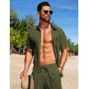 COOFANDY Mens Beach Outfits 2 Piece Sets Casual Short Sleeve Button Down Summer Textured Shirt(Army Green)