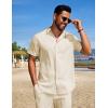 COOFANDY Mens Beach Outfits 2 Piece Sets Casual Short Sleeve Button Down Summer Textured Shirt(Beige)