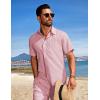 COOFANDY Mens Beach Outfits 2 Piece Sets Casual Short Sleeve Button Down Summer Textured Shirt(Dark Pink)