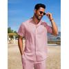 COOFANDY Mens Beach Outfits 2 Piece Sets Casual Short Sleeve Button Down Summer Textured Shirt(Dark Pink)