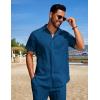 COOFANDY Mens Beach Outfits 2 Piece Sets Casual Short Sleeve Button Down Summer Textured Shirt(Deep Blue)