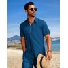 COOFANDY Mens Beach Outfits 2 Piece Sets Casual Short Sleeve Button Down Summer Textured Shirt(Deep Blue)