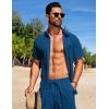 COOFANDY Mens Beach Outfits 2 Piece Sets Casual Short Sleeve Button Down Summer Textured Shirt(Deep Blue)