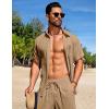 COOFANDY Mens Beach Outfits 2 Piece Sets Casual Short Sleeve Button Down Summer Textured Shirt(Khaki)