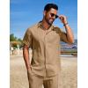 COOFANDY Mens Beach Outfits 2 Piece Sets Casual Short Sleeve Button Down Summer Textured Shirt(Khaki)