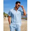 COOFANDY Mens Beach Outfits 2 Piece Sets Casual Short Sleeve Button Down Summer Textured Shirt(Light Blue)