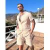COOFANDY Mens Beach Outfits 2 Piece Sets Casual Short Sleeve Button Down Summer Textured Shirt(Light Brown)