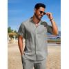 COOFANDY Mens Beach Outfits 2 Piece Sets Casual Short Sleeve Button Down Summer Textured Shirt(Light Gray)