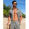 COOFANDY Mens Beach Outfits 2 Piece Sets Casual Short Sleeve Button Down Summer Textured Shirt(Light Gray)