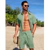 COOFANDY Mens Beach Outfits 2 Piece Sets Casual Short Sleeve Button Down Summer Textured Shirt(Light Green)