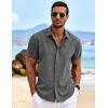 COOFANDY Men’s Beach Summer Cotton Linen Stretch Shirt Novelty Button Down Shirts Vacation Shirts for Men Dark Grey