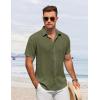 COOFANDY Men’s Button Down Shirt Short Sleeve Casual Shirts for Summer Beach Vacation Shirts(Army Green)