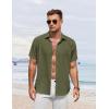 COOFANDY Men’s Button Down Shirt Short Sleeve Casual Shirts for Summer Beach Vacation Shirts(Army Green)