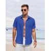 COOFANDY Men’s Button Down Shirt Short Sleeve Casual Shirts for Summer Beach Vacation Shirts(Azure)