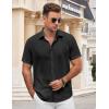COOFANDY Men’s Button Down Shirt Short Sleeve Casual Shirts for Summer Beach Vacation Shirts(Black)