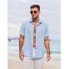 COOFANDY Men’s Button Down Shirt Short Sleeve Casual Shirts for Summer Beach Vacation Shirts(Clear Blue)