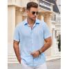 COOFANDY Men’s Button Down Shirt Short Sleeve Casual Shirts for Summer Beach Vacation Shirts(Clear Blue)