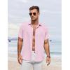 COOFANDY Men’s Button Down Shirt Short Sleeve Casual Shirts for Summer Beach Vacation Shirts(Pink)