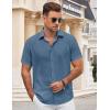 COOFANDY Men’s Button Down Shirt Short Sleeve Casual Shirts for Summer Beach Vacation Shirts(Slate Blue)