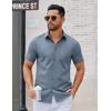 COOFANDY Men’s Button Down Shirts Short Sleeve Casual Dress Shirts Untucked Summer Shirt with Pocket(Grey Blue)